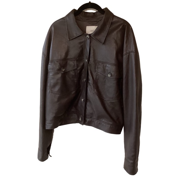 Aritzia Jackets & Blazers - Aritzia Wilfred Vegan Leather Shirt Jacket Dark Brown XL Buttery Soft Cropped